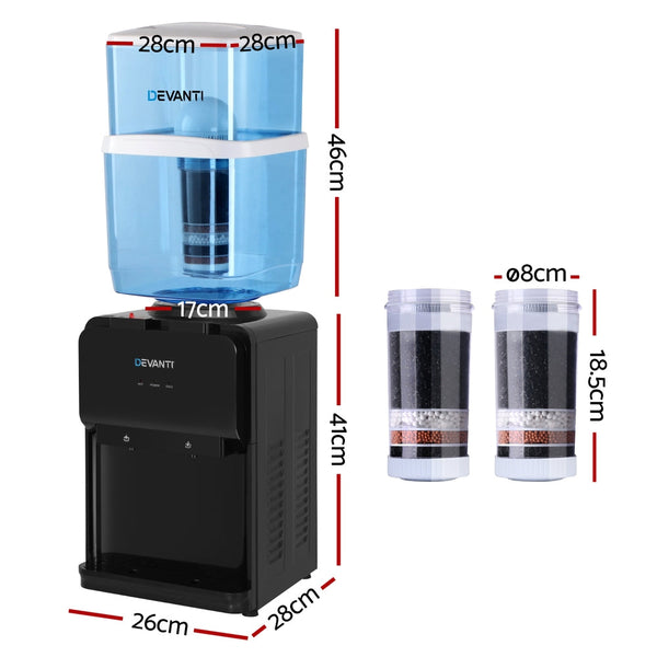 Devanti Water Cooler Dispenser 22L Bench Top Chiller Purifier Filter Hot Cold Black Water Dispensers