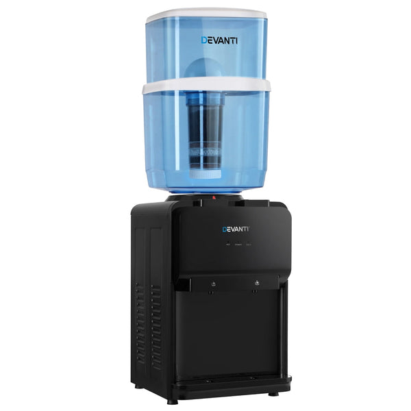 Devanti Water Cooler Dispenser 22L Bench Top Chiller Purifier Filter Hot Cold Black Water Dispensers