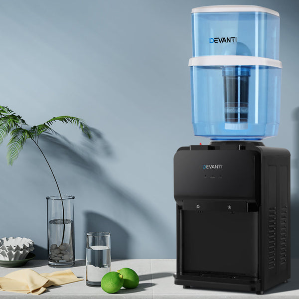 Devanti Water Cooler Dispenser 22L Bench Top Chiller Purifier Filter Hot Cold Black Water Dispensers