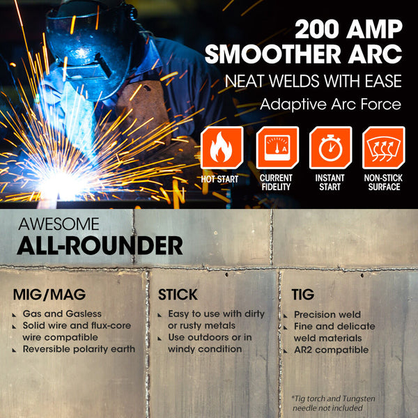 Rossi 200A Mig/Mag/Mma/Arc/Tig Multi Purpose Welder Flux/Solid Wire/Co2 Or Argon Gas Other Welding Equipment
