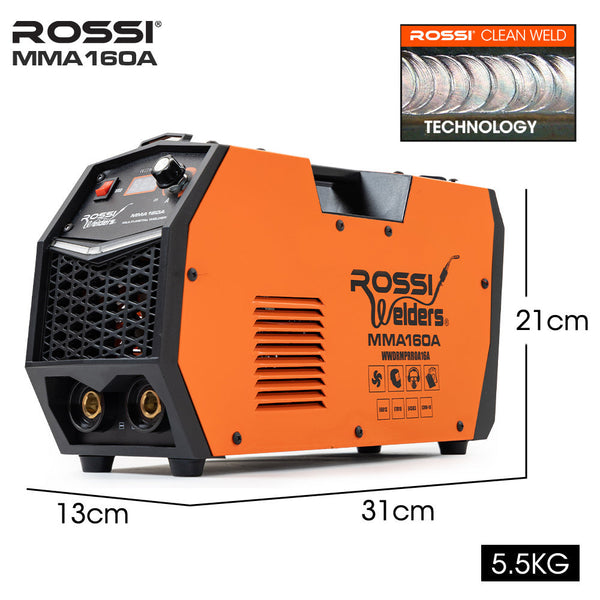 Rossi 160 Amp Inverter Stick Welder Mma Arc Dc Multi Metal Gasless Welding Machine For Stainless Steel Aluminium And More 15A Plug Inverter Welders