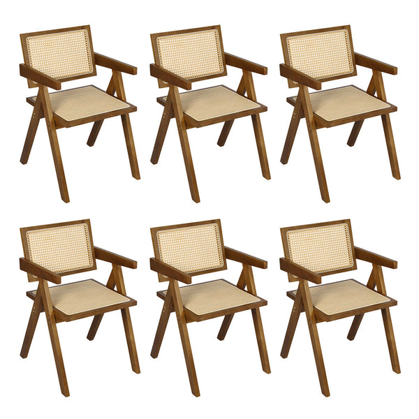 Levede 6X Walnut Wicker Armchair Dining Chair Dining Chairs