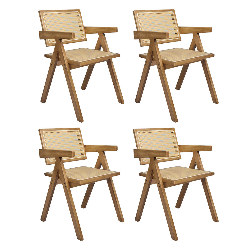 Levede 4X Dining Chair Solid Wood Rattan Dining Chairs
