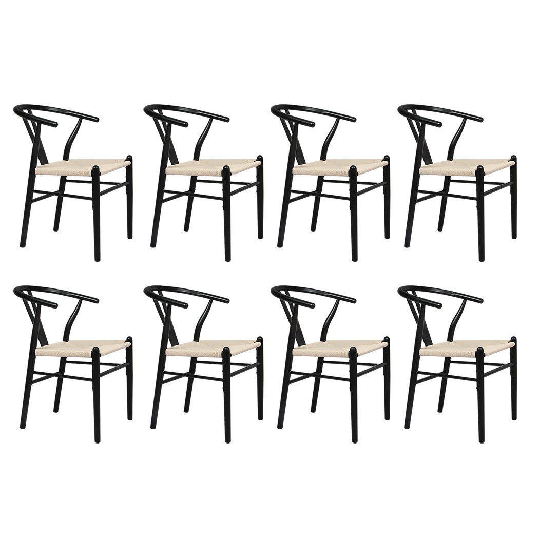 Levede 8X Wooden Hans Black Dining Chairs