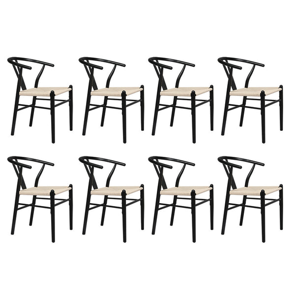 Levede 8X Wooden Hans Black Dining Chairs