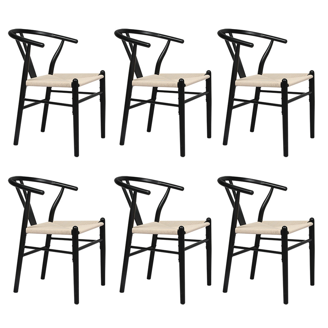 Levede 6X Wooden Hans Black Dining Chairs