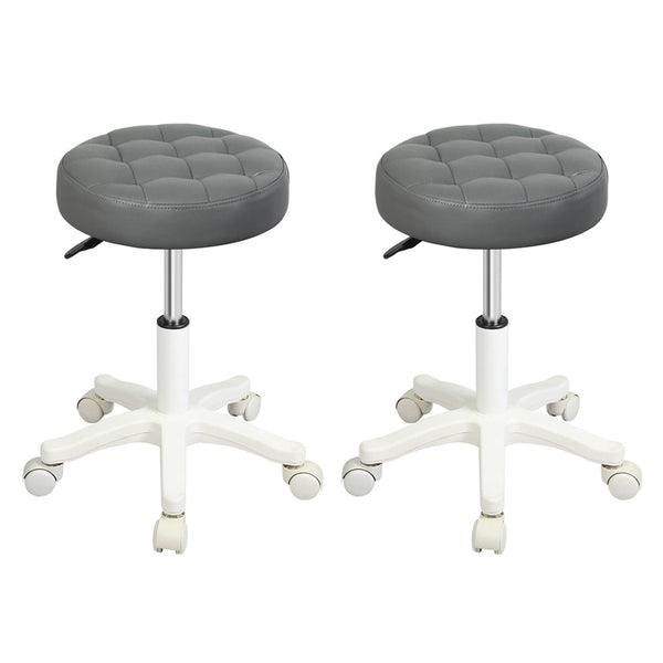 Levede 2X Rolling Bar Stool Swivel Salon Spa Chair Grey Benches Bar Stools