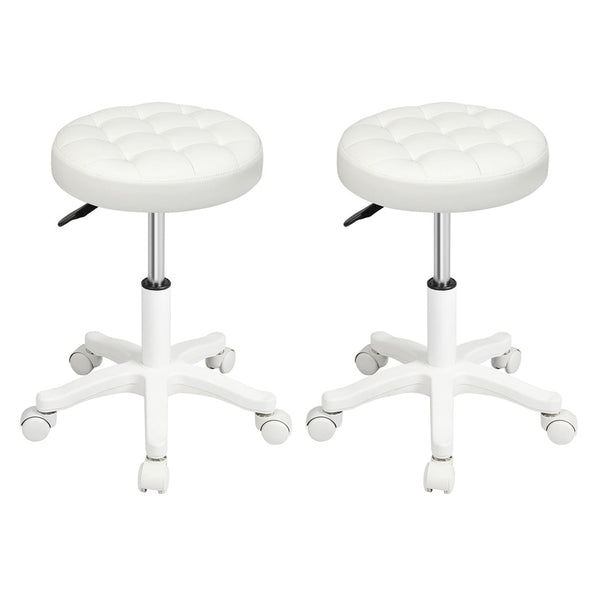 Levede 2X Rolling Bar Stool Swivel Salon Spa Chair Beige Benches Bar Stools