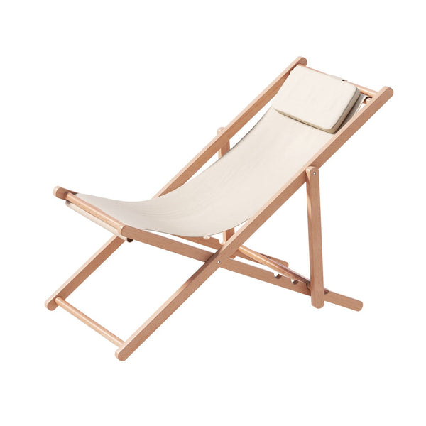 Gardeon Outdoor Deck Chair Wooden Sun Lounge Folding Beach Patio Furniture Beige Patio Chairs
