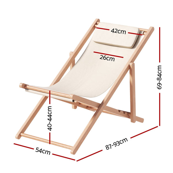 Gardeon Outdoor Deck Chair Wooden Sun Lounge Folding Beach Patio Furniture Beige Patio Chairs