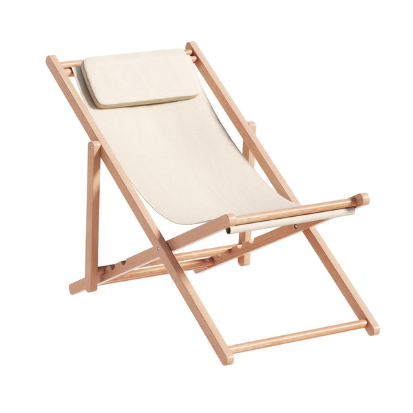 Gardeon Outdoor Deck Chair Wooden Sun Lounge Folding Beach Patio Furniture Beige Patio Chairs