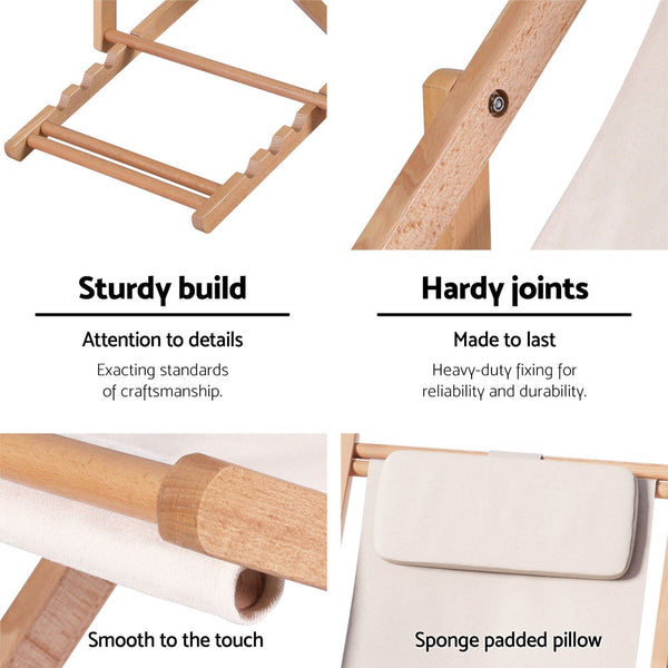 Gardeon Outdoor Deck Chair Wooden Sun Lounge Folding Beach Patio Furniture Beige Patio Chairs