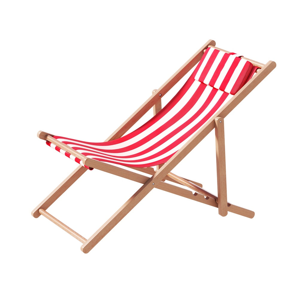 Gardeon Outdoor Deck Chair Wooden Sun Lounge Folding Beach Patio Furniture Red Patio Chairs