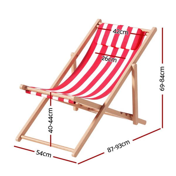 Gardeon Outdoor Deck Chair Wooden Sun Lounge Folding Beach Patio Furniture Red Patio Chairs