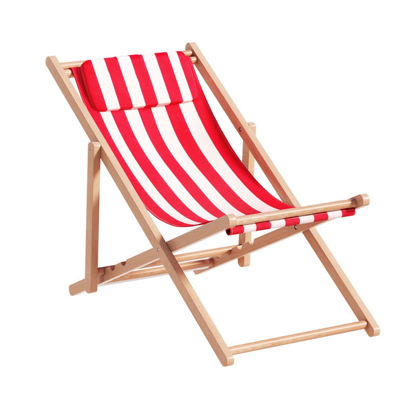 Gardeon Outdoor Deck Chair Wooden Sun Lounge Folding Beach Patio Furniture Red Patio Chairs