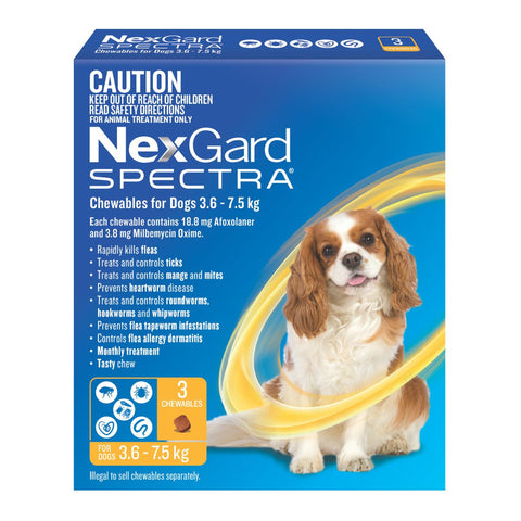 Nexgard Spectra Dogs 3.6 7.5Kg 3Pk Flea Tick Remedies