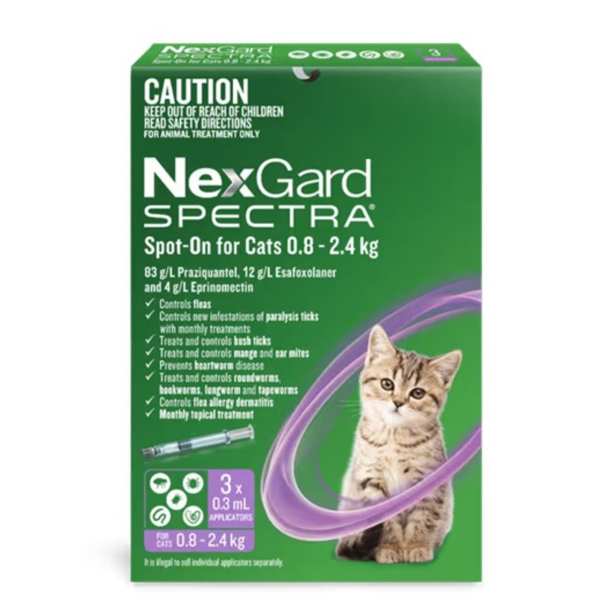 Nexgard Spectra Spot On Cats 0.8 2.4Kg 3Pk Flea Tick Remedies