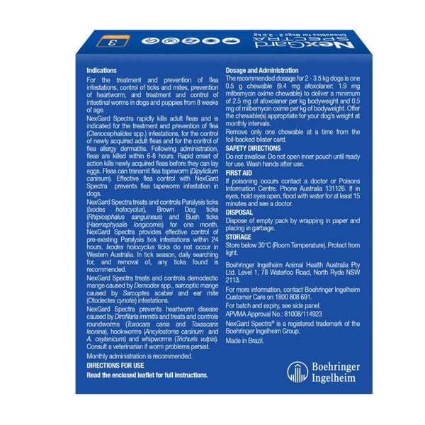 Nexgard Spectra Dogs 1.35 3.5Kg 3Pk Flea Tick Remedies