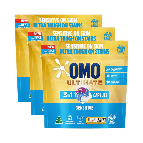 Omo Ultimate 3In1 Sensitive Laundry Capsules Dishwasher Tablets