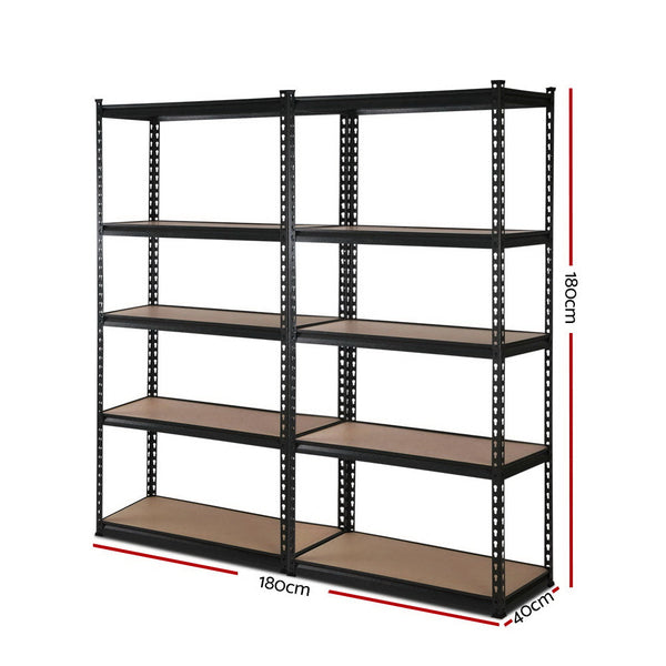 Giantz 2X1.8M Garage Shelving Warehouse Rack Pallet Racking Storage Shelve Black Tool Shelving & Racking Systems