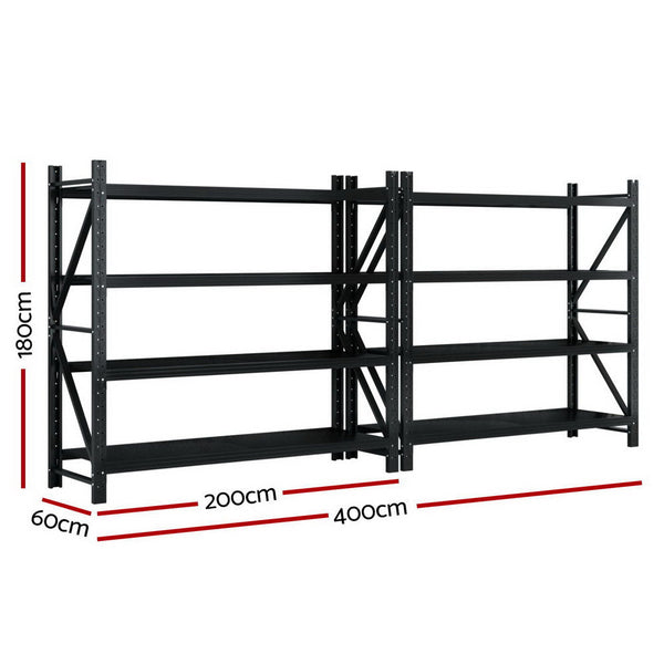 Giantz 4Mx1.8M Garage Shelving Warehouse Rack Black Tool Shelving & Racking Systems