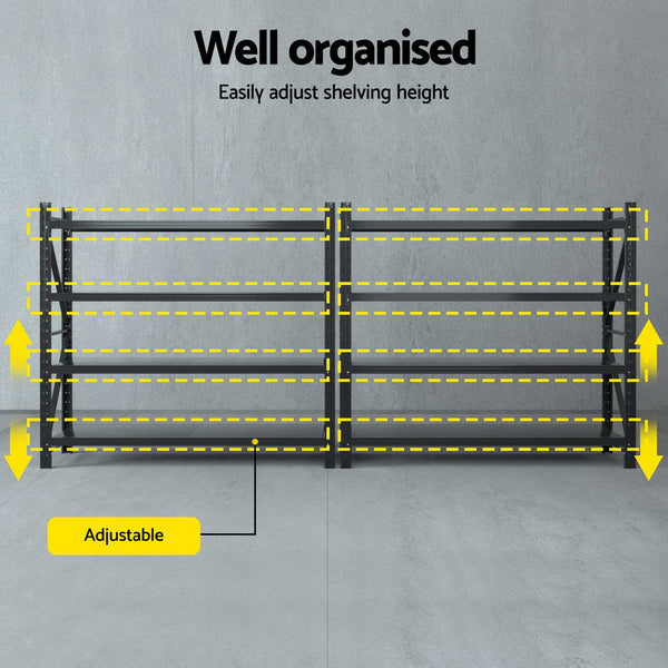 Giantz 4Mx1.8M Garage Shelving Warehouse Rack Black Tool Shelving & Racking Systems