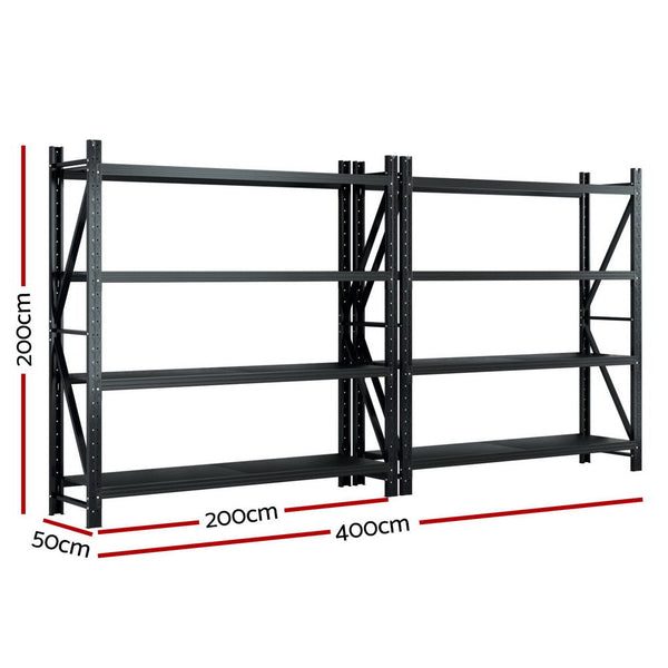 Giantz 4Mx2m Garage Shelving Warehouse Rack Black Tool Shelving & Racking Systems