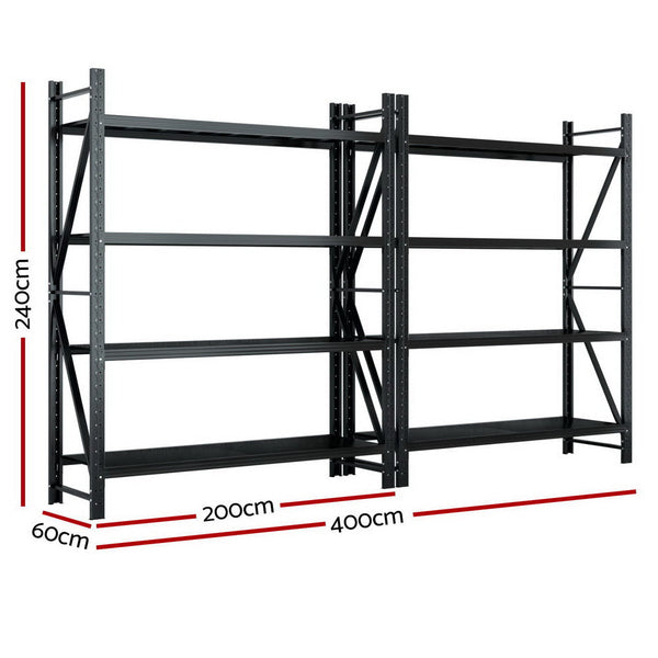 Giantz 4Mx2.4M Garage Shelving Warehouse Rack Black Tool Shelving & Racking Systems
