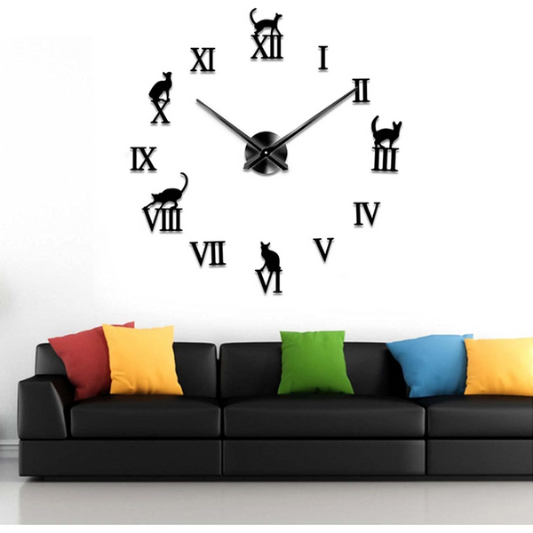 Wall Clock Black Design 6 37 Inch 3D Diy Mirror Acrylic Sticker Quartz Wall Clocks