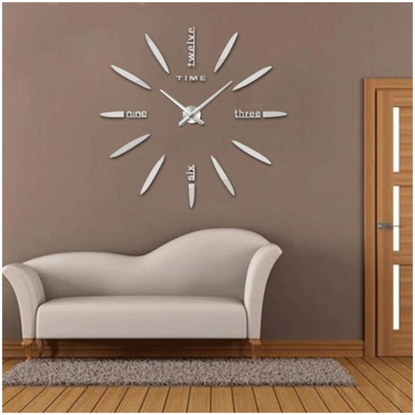 Wall Clock Silver Design 47 Inch Diy Mirror Acrylic Sticker Fashion Quartz Wall Clocks