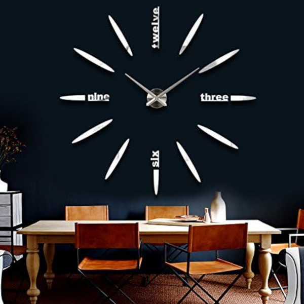 Wall Clock Silver Design 47 Inch Diy Mirror Acrylic Sticker Fashion Quartz Wall Clocks