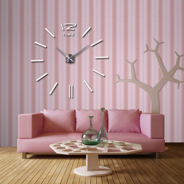 Wall Clock Silver Design 37 Inch 3D Diy Mirror Home Decor Wall Clocks