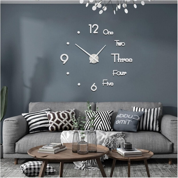 Wall Clock Silver Design 37 Inch Diy Mirror Acrylic Sticker Decor Wall Clocks