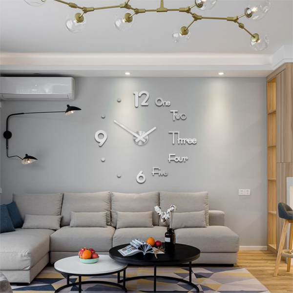 Wall Clock Silver Design 37 Inch Diy Mirror Acrylic Sticker Decor Wall Clocks
