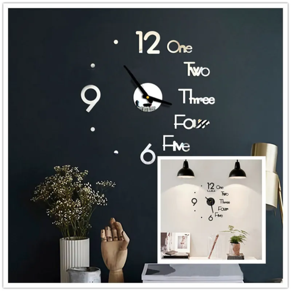 Wall Clock Silver Design 37 Inch Diy Mirror Acrylic Sticker Decor Wall Clocks