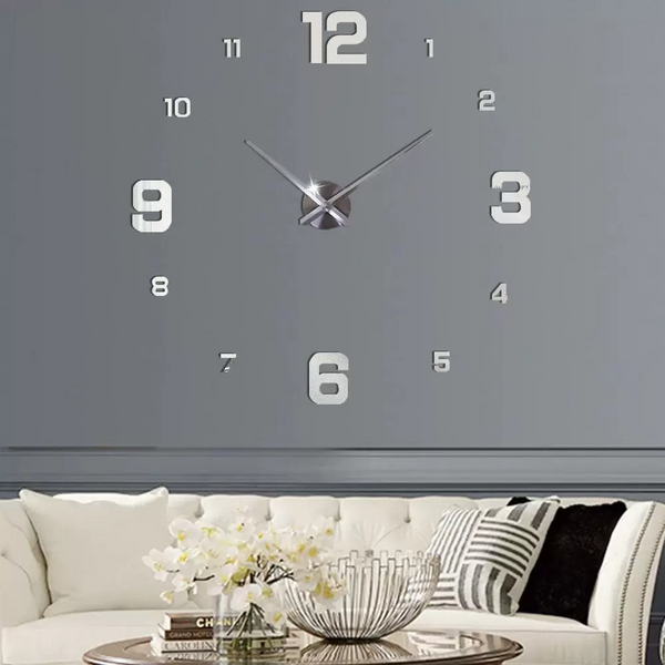 Wall Clock Silver Design A 37 Inch 3D Diy Mirror Acrylic Sticker Wall Clocks