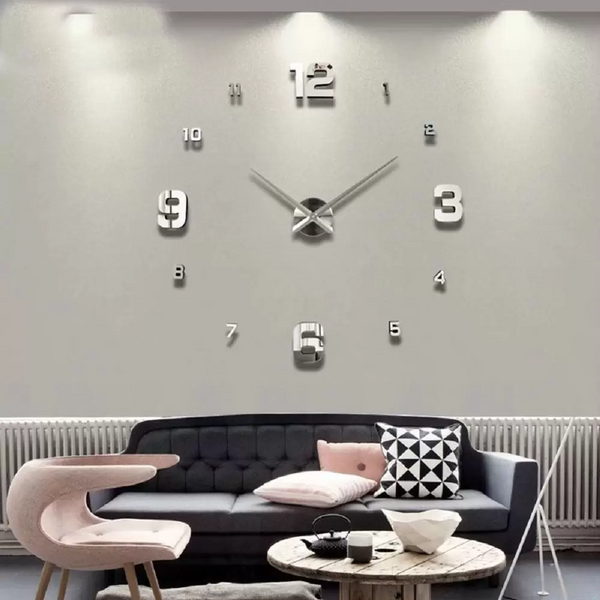 Wall Clock Silver Design 27 Inch 3D Diy Mirror Acrylic Sticker Wall Clocks