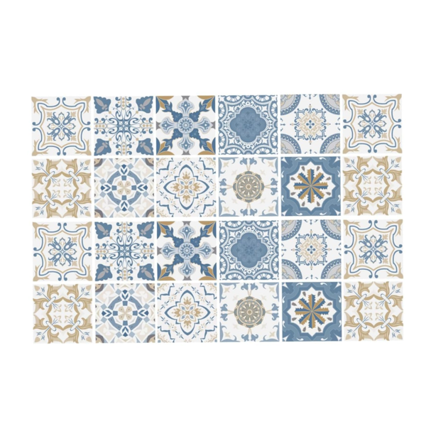 Wallpaper Blue Beige 20 Centimetre X 24 Pieces Modern Retro Pvc Tile Stickers Wallpaper Rolls & Sheets