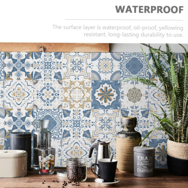 Wallpaper Blue Beige 20 Centimetre X 24 Pieces Modern Retro Pvc Tile Stickers Wallpaper Rolls & Sheets