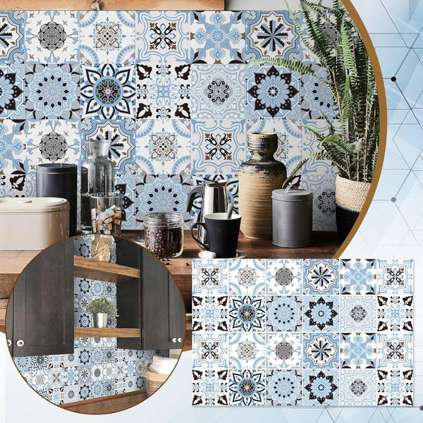Sky Blue Wallpaper Stickers 10Cm X 24 Pieces Modern Retro Style Pvc Tiles Wallpaper Rolls & Sheets