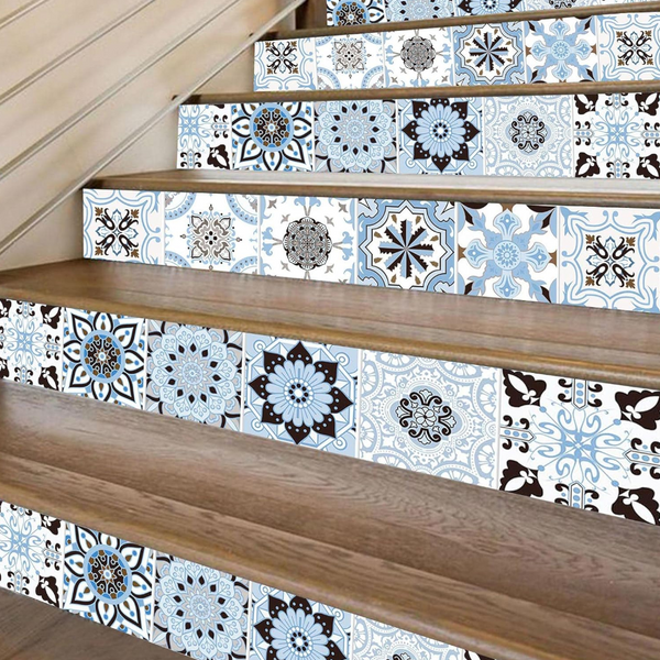 Sky Blue Wallpaper Stickers 10Cm X 24 Pieces Modern Retro Style Pvc Tiles Wallpaper Rolls & Sheets