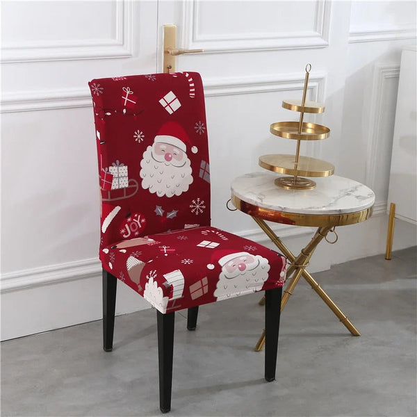 Chair Cover Maroon Big Santa Head Design Anti Dirt Elastic Material Slipcovers