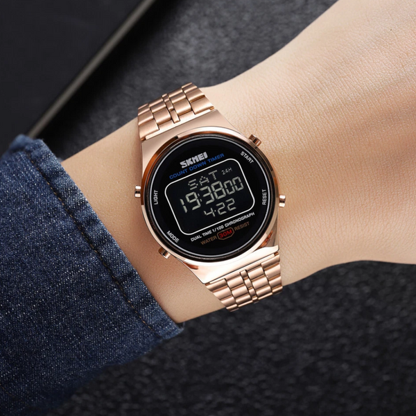 Waterproof Multifunctional Men Digital Watch Luminous Stainless Steel 30M Rose Gold Black Watches