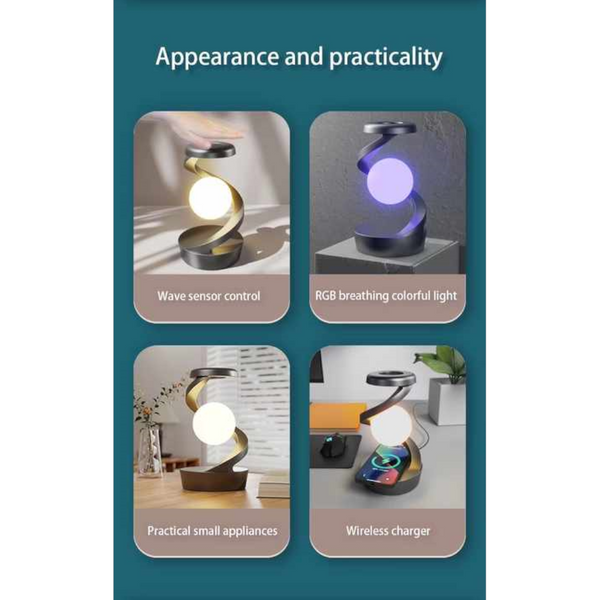 Elosung White 360 Rotating Floating Night Light Wireless Charging Table Lamp | 7 Color Rgb Usb Rechargeable For Bedroom Bedside Desk Camping And Party