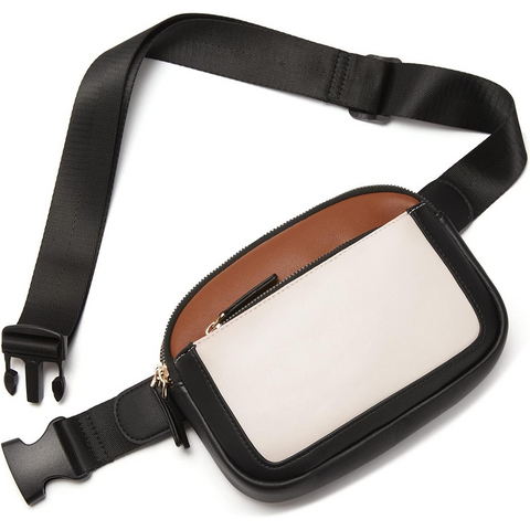 White And Black Color Matching Adjustable Waterproof Pu Leather Waist Bag Stylish Crossbody Belt For Men & Women Waist Packs & Bags