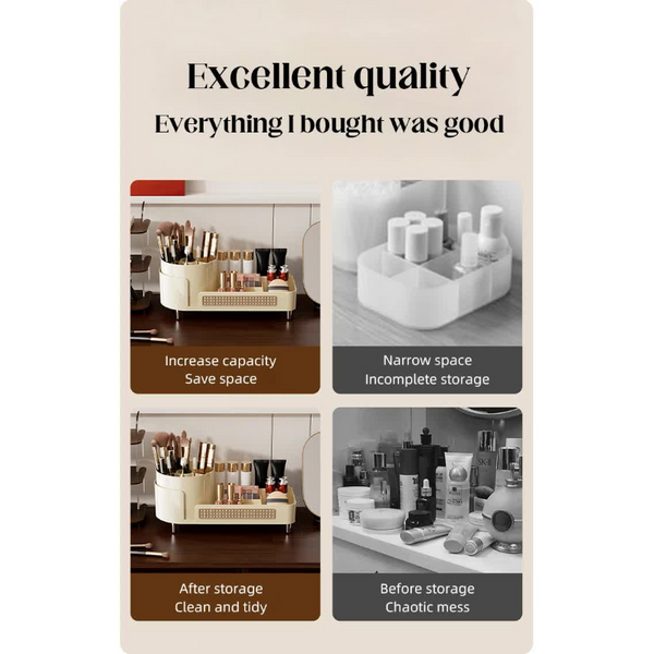 Elosung White Cosmetic Organizer Rotating Desktop Makeup Brush Holder With Large Capacity Storage Makeup Bags & Cases