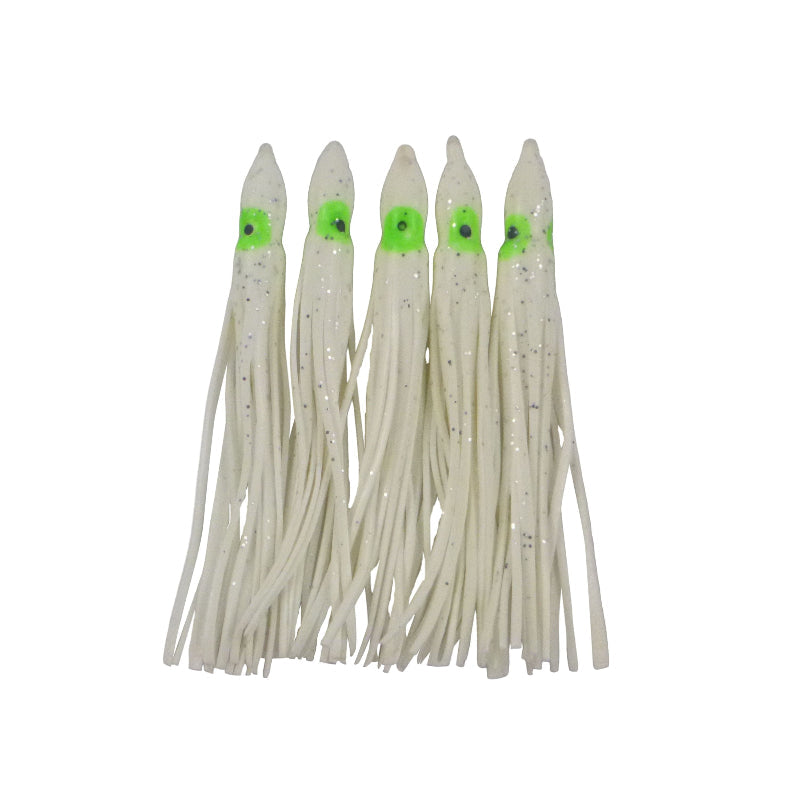 Swimerz Octopus Skirts 100Mm White Fleck 5 Pack Baits & Lures
