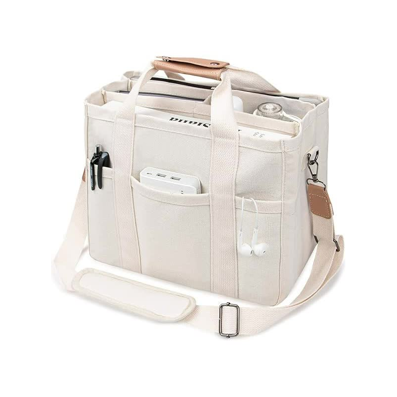Elosung White Multi Functional Canvas Tote Bag With Strap Spacious And Durable Women's Bags & Handbags