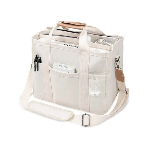 Elosung White Multi Functional Canvas Tote Bag With Strap Spacious And Durable Women's Bags & Handbags