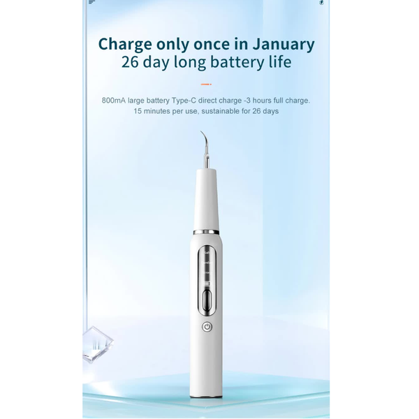 Elosung White Portable Ultrasonic Dental Cleaner Home Use Plaque Remover Sonic Tooth Stain & Tartar Cleaning Tool Dental Instruments